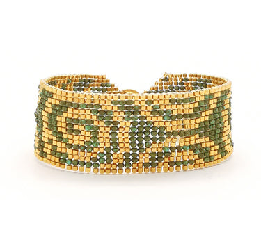 Brazalete Telar Dorado Medio Espirales Turquesa T